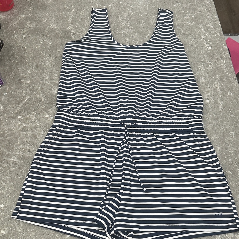 Vineyard Vines Navy and White Striped Romper
